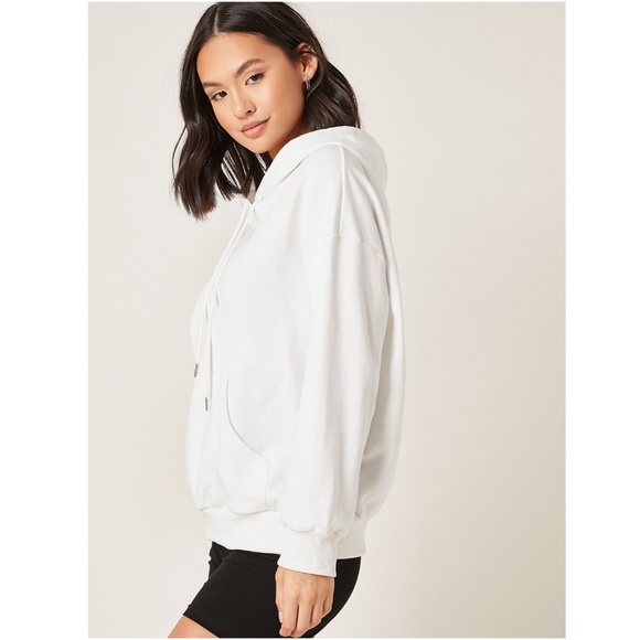 White Drawstring Front Pocket Hoodie Sweatshirt - Picture 3 of 7